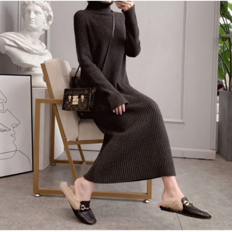 Thicked high -necked sweater women's middle length loose outside wearing autumn and winter lazy wind bottom shirts